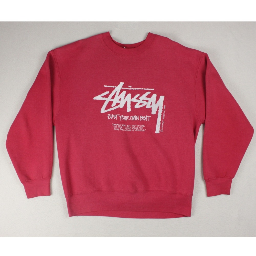 Vintage 1993 Stussy Bust Your Own Beat Sweatshirt Large Hot Pink USA Made